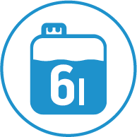 Tank filling with up to 6 litres of water. When the tank is empty, an alarm sounds